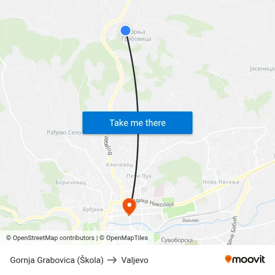 Gornja Grabovica (School) to Valjevo map