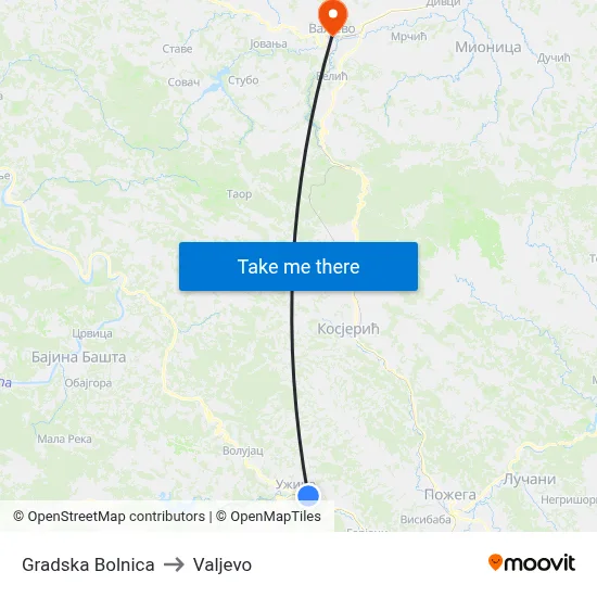 Gradska Bolnica to Valjevo map