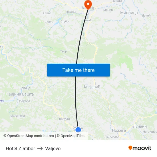 Hotel Zlatibor to Valjevo map
