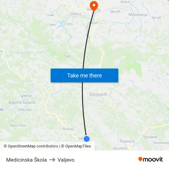 Medical School to Valjevo map