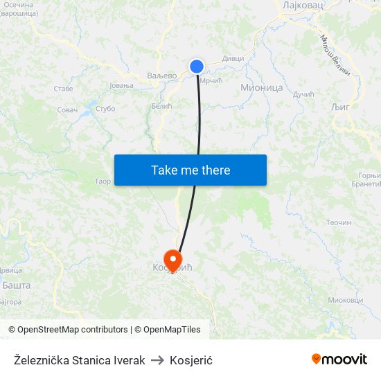 Železnička Stanica Iverak to Kosjerić map