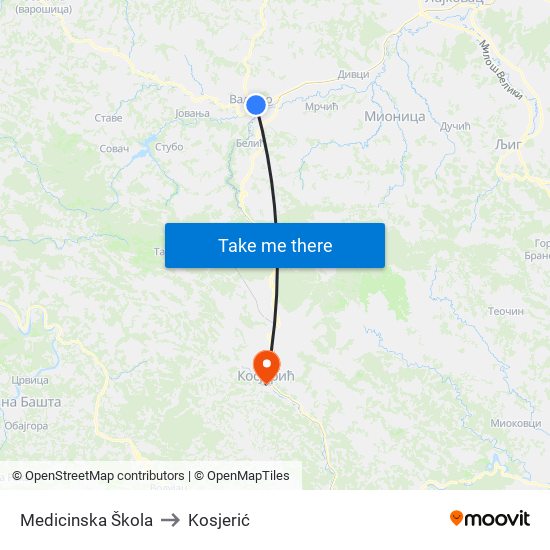 Medicinska Škola to Kosjerić map