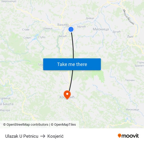 Ulazak U Petnicu to Kosjerić map