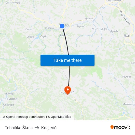 Tehnička Škola to Kosjerić map