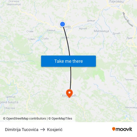 Dimitrija Tucovića to Kosjerić map