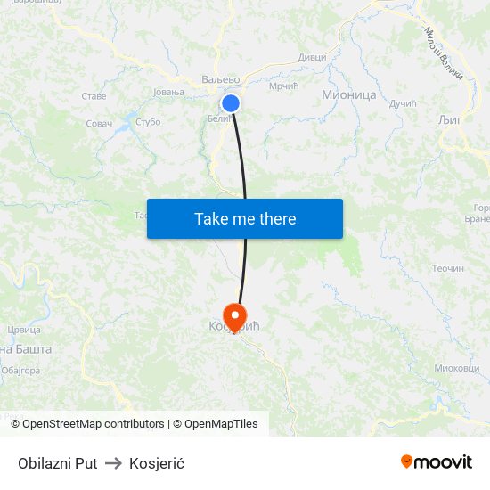 Obilazni Put to Kosjerić map