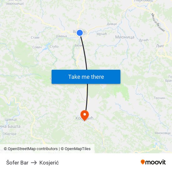 Šofer Bar to Kosjerić map