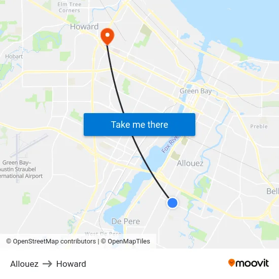 Allouez to Howard map
