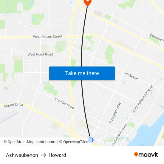 Ashwaubenon to Howard map