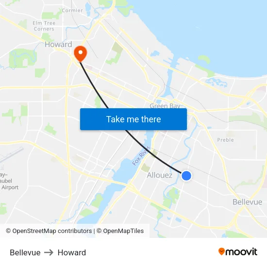 Bellevue to Howard map