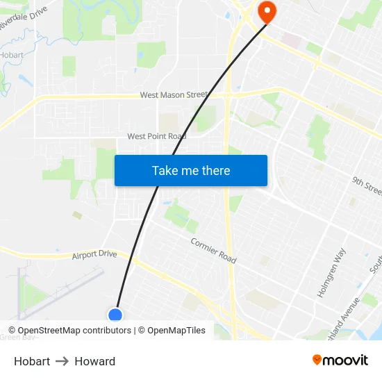 Hobart to Howard map