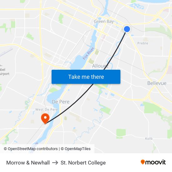 Morrow & Newhall to St. Norbert College map