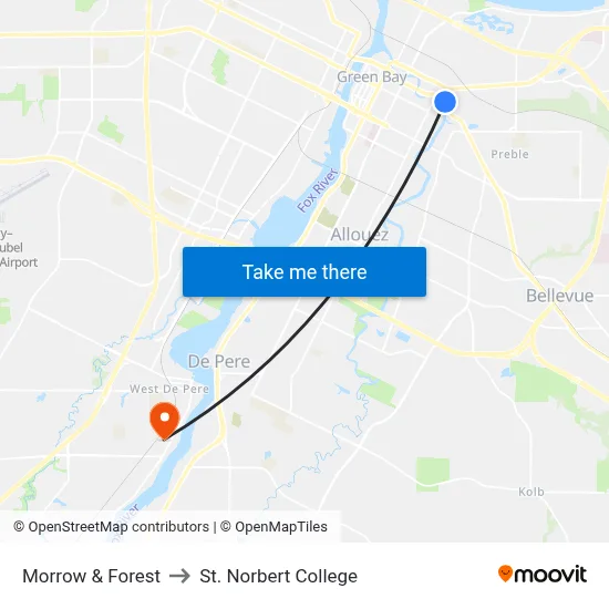 Morrow & Forest to St. Norbert College map