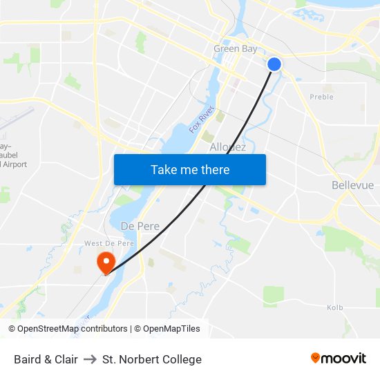 Baird & Clair to St. Norbert College map