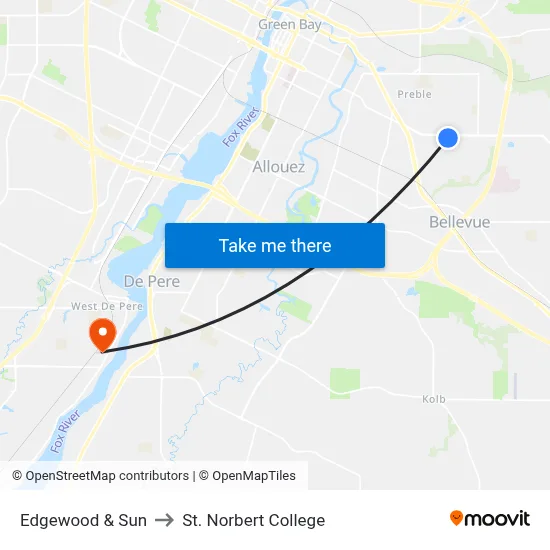 Edgewood & Sun to St. Norbert College map