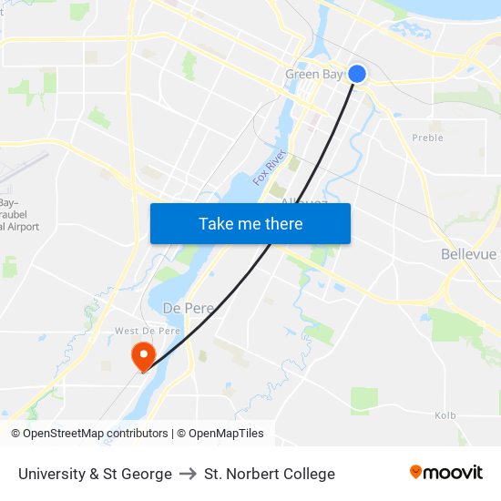 University & St George to St. Norbert College map