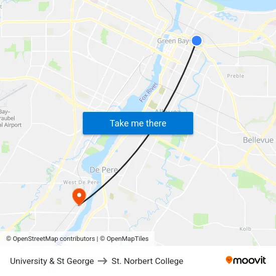 University & St George to St. Norbert College map
