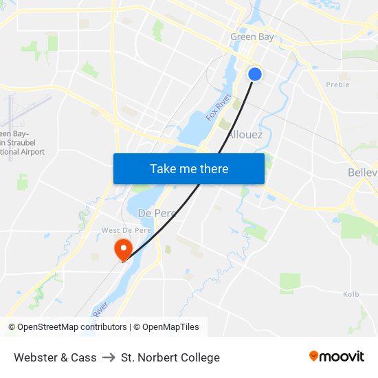 Webster & Cass to St. Norbert College map