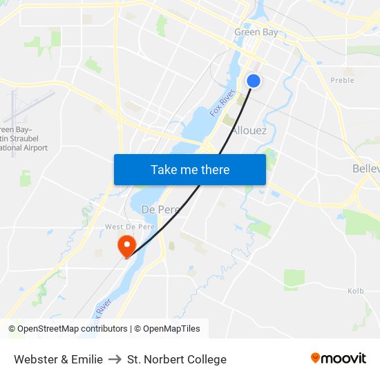 Webster & Emilie to St. Norbert College map