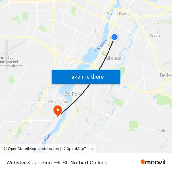Webster & Jackson to St. Norbert College map
