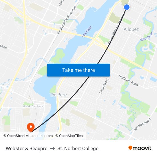 Webster & Beaupre to St. Norbert College map