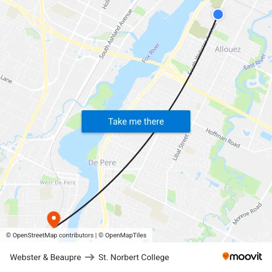 Webster & Beaupre to St. Norbert College map