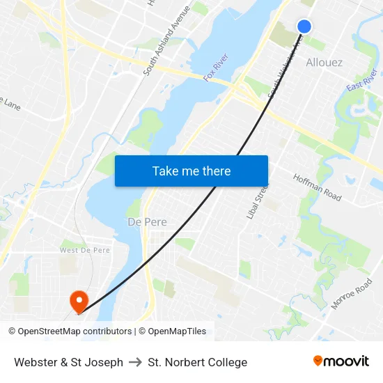 Webster & St Joseph to St. Norbert College map