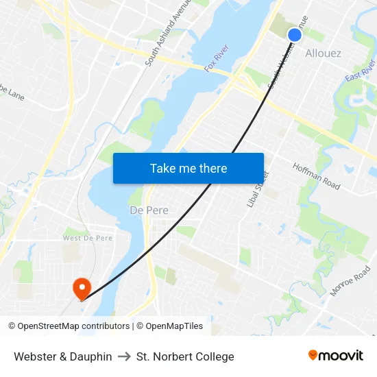 Webster & Dauphin to St. Norbert College map