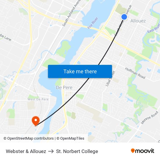 Webster & Allouez to St. Norbert College map