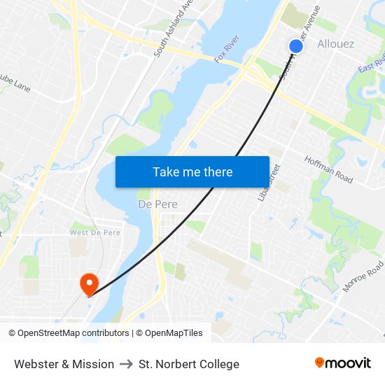 Webster & Mission to St. Norbert College map