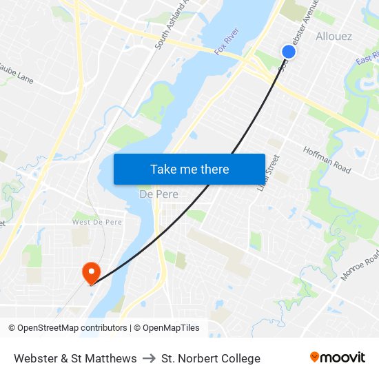 Webster & St Matthews to St. Norbert College map