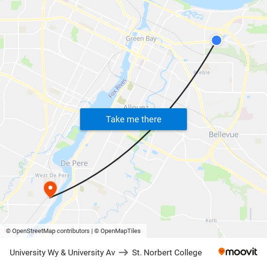 University Wy & University Av to St. Norbert College map