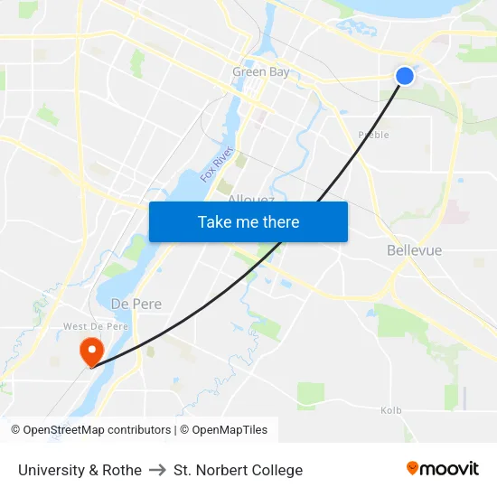 University & Rothe to St. Norbert College map