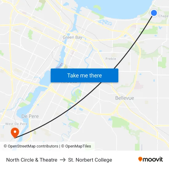 North Circle & Theatre to St. Norbert College map