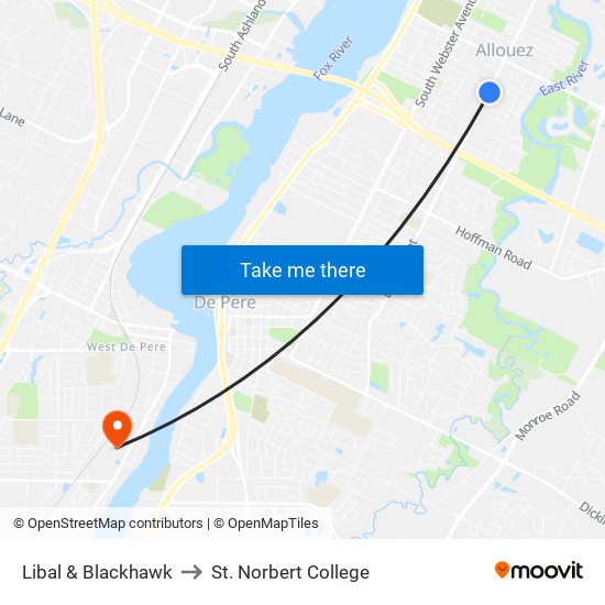 Libal & Blackhawk to St. Norbert College map