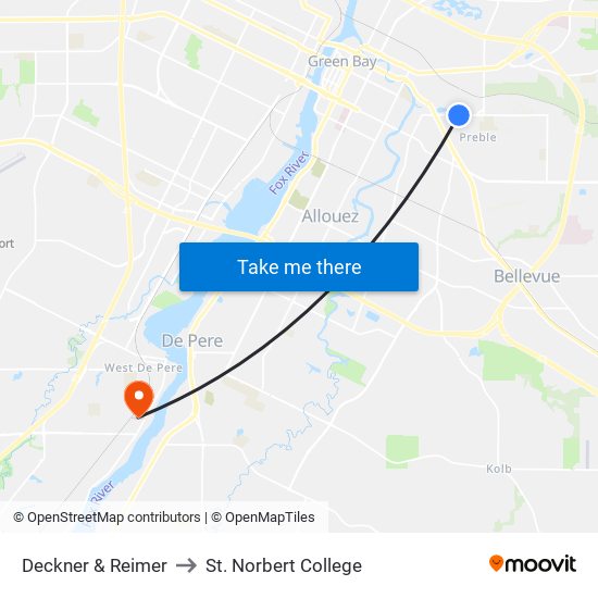 Deckner & Reimer to St. Norbert College map