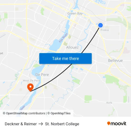 Deckner & Reimer to St. Norbert College map