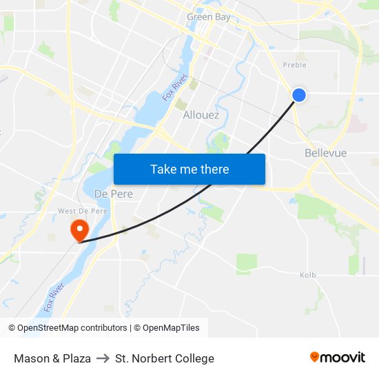 Mason & Plaza to St. Norbert College map