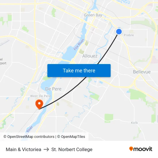 Main & Victoriea to St. Norbert College map