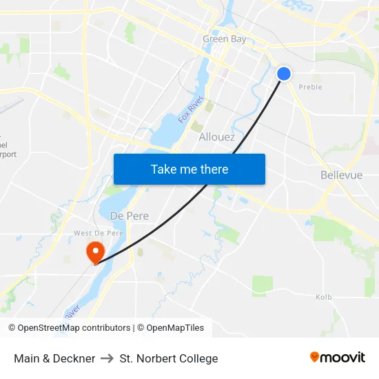 Main & Deckner to St. Norbert College map