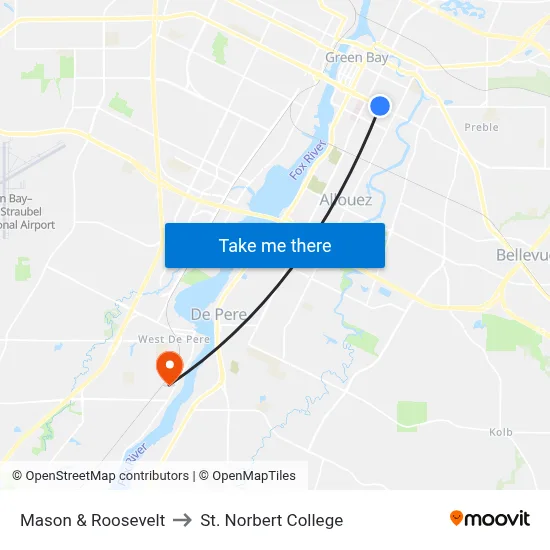 Mason & Roosevelt to St. Norbert College map