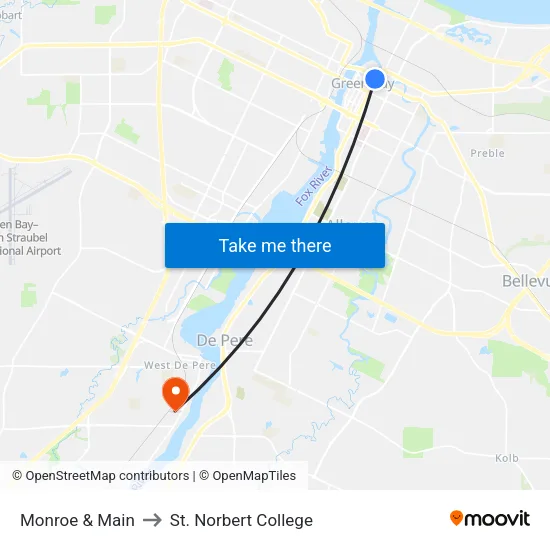 Monroe & Main to St. Norbert College map