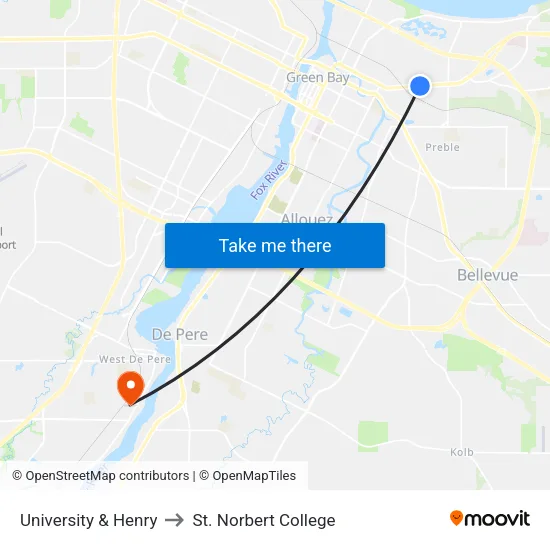 University & Henry to St. Norbert College map