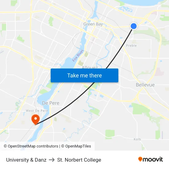 University & Danz to St. Norbert College map