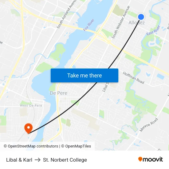 Libal & Karl to St. Norbert College map