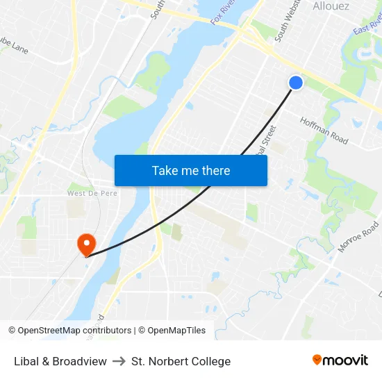 Libal & Broadview to St. Norbert College map