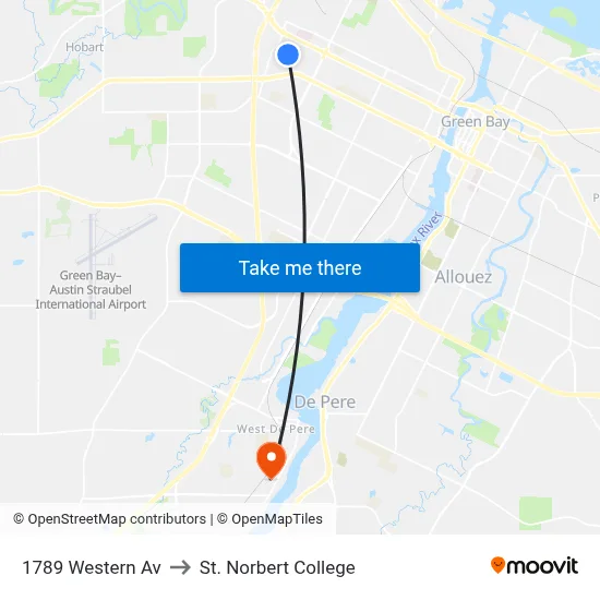 1789 Western Av to St. Norbert College map