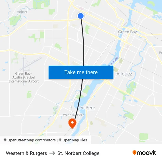 Western & Rutgers to St. Norbert College map