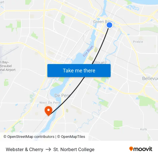 Webster & Cherry to St. Norbert College map