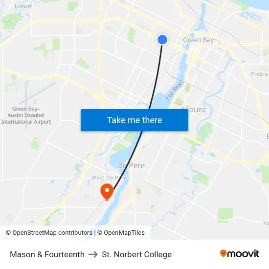 Mason & Fourteenth to St. Norbert College map